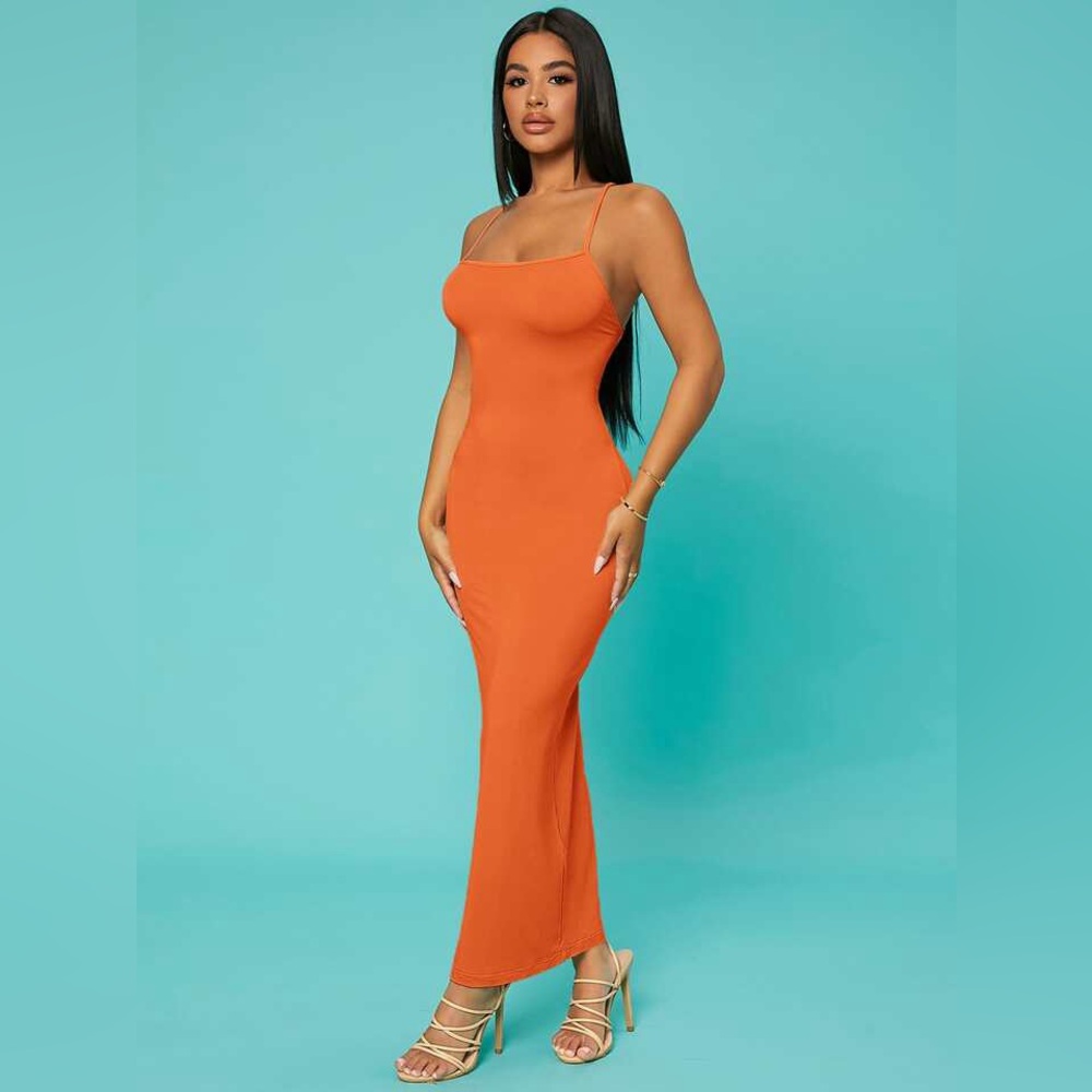 SHEIN SXY Neon Orange Criss-Cross Backless Cami Dress
